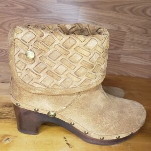 UGG Brown Suede Mules with Woven Cuff